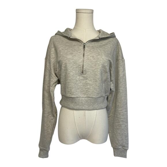 NWT Revolve x WeWoreWhat Women Extra Size Small Gray Crop Fleece Half Zip Hoodie - Picture 2 of 7